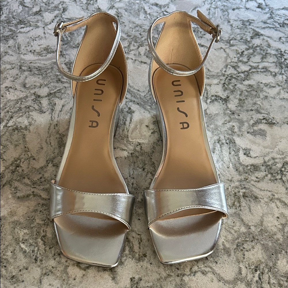 Unisa Metallic Silver Wedge Sandals
